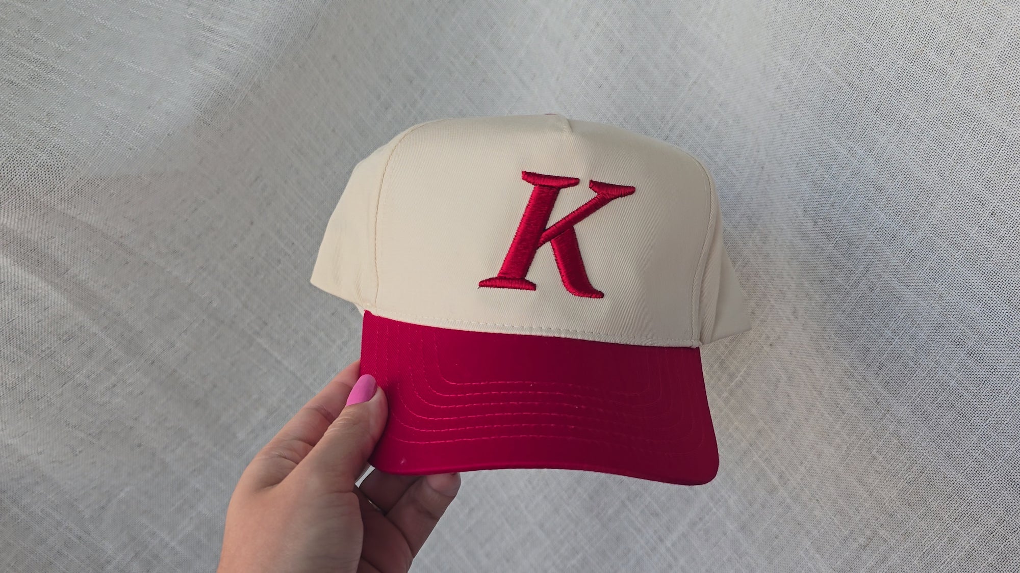 Katy K Hat – Minimalist 3D Puff Embroidered Cap in Red & Cream