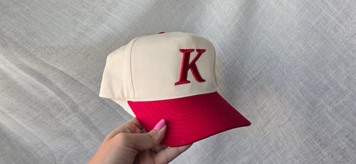 Katy K Hat – Minimalist 3D Puff Embroidered Cap in Red & Cream