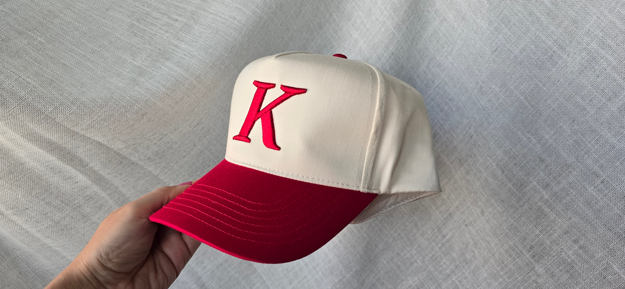 Katy K Hat – Minimalist 3D Puff Embroidered Cap in Red & Cream